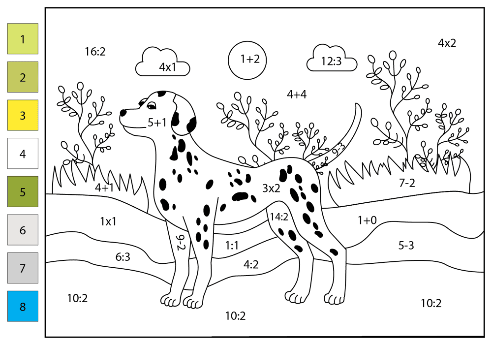 Math Color By Number Dalmatian Dog Coloring Page Md Coloring Page — Free Printable — free printable coloring page